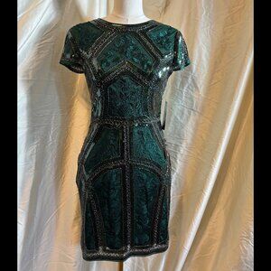 LULUS GREEN SEQUIN BEADED EMBROIDERED DRESS NWT MEDIUM